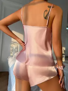 Conjunto de pijama cetim de seda feminino, lingerie sexy, tanques de camisola sem mangas, roupa de pijama elástica, pijama, novo, 2024 na internet