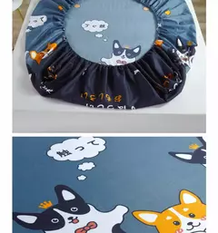 Poliéster ajustável dos desenhos animados cabido folha, King Bed Sheets, casal tampa de cama, travesseiro elástico capa, novo, excluindo - loja online