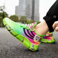 Tênis de corrida antiderrapante respirável masculino, tênis leve, calçado verde fluorescente, calçado confortável, nova moda - loja online