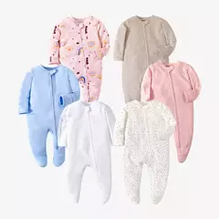 Pijama recém-nascido com zíper, macacão menina e menino, macacão manga comprida, roupa de algodão, moda branca sólida, 0-12 meses, primavera - Wolf Magazine