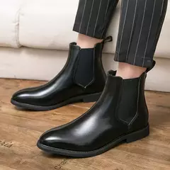 Botas de couro chelsea para homens, botas de negócios casuais de pelúcia quente, tamanho grande 48, marca designer, moda, 2024 - loja online
