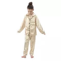 Conjunto de pijamas de cetim de seda infantil pijamas de bebê pijamas pijamas cor sólida, terno infantil, meninos, meninas, outono - Wolf Magazine