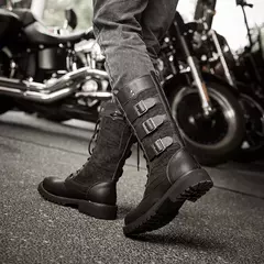 Imagem do Botas masculinas luxuosas de cano médio, botas de couro para motocicleta, moda rendas até botas masculinas britânicas, bota de ciclismo de qualidade