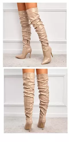 Imagem do Eilyken-Patent Leather Apontado Toe Salto Alto para Mulheres, Botas Vermelhas Sobre o Joelho, Sapatos de Zíper Lateral, Stiletto Sólido, Calçado Feminino