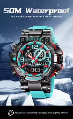 STRYVE-Homens resistente ao choque esporte relógios, relógio de pulso impermeável, LED alarme, cronômetro, relógio militar, 50m, 8025 - loja online