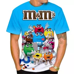 M & m's-Feijão Chocolate Masculino e Feminino T-shirt Estampada em 3D, Casual, Gola Redonda, Manga Curta, Engraçado, Camiseta Infantil, Tops Fofos