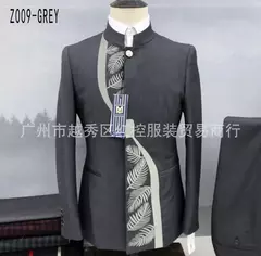 Imagem do Conjunto de terno de túnica masculino single breasted stand colarinho, blazers, jaqueta, calças, boutique, moda casual, casaco, calças, 2 peças, 2023