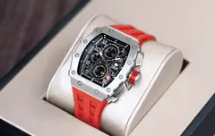 Tsar bomba tonneau relógios masculinos cristal de safira relógio de pulso vermelho à prova dwaterproof água cronógrafo data luxo presente natal para homem - loja online