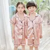 Conjunto de pijamas de cetim de seda infantil pijamas de bebê pijamas pijamas cor sólida, terno infantil, meninos, meninas, outono