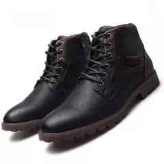 Botas de couro retrô masculinas, sapatos de cano alto, sapatos casuais para trabalho ao ar livre, botas de motocicleta punk plus size, inverno na internet