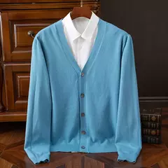 Casaco de caxemira merino masculino, cardigã com decote em v, cor sólida, casaco de malha acolchoado, quente, casual, outono, inverno, 100%, 2024 - comprar online