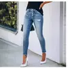 Amazon shein denim cintura magra lápis jeans feminino franja design danificado transfronteiriço temu tecido fino comprimento médio da cintura