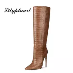Botas agulha de dedo apontado para mulheres, manga padrão cobra, sapato de tubo longo, moda europeia e americana, inverno - comprar online