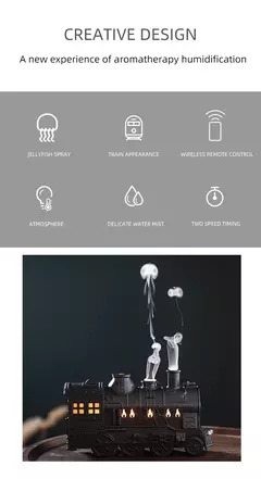 Aierwil-Train Ultrasonic Umidificador de Ar, Aromaterapia Difusores, Névoa Maker, Fragrância, Óleo Essencial, Aroma Difusor, Controle Remoto