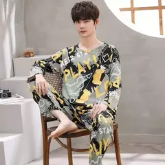 Conjunto de pijama de manga comprida masculino, macio, casual Homewear, primavera, outono, sono, descanso, casa, festa, novo, 2 peças - Wolf Magazine