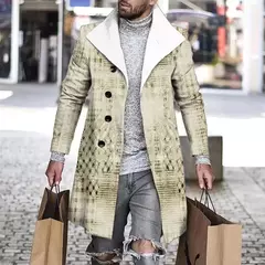 Outono inverno retro impressão de lã casaco masculino casual único breasted lapela manga longa casaco moda masculina bolso solto meados longo jaqueta na internet