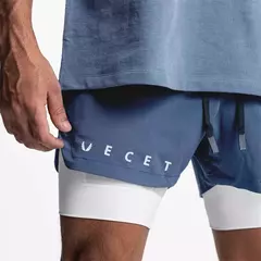 Calções esportivos masculinos de deck duplo, secagem rápida, moletom de corrida muscular, 2 em 1, treino de fitness, verão na internet