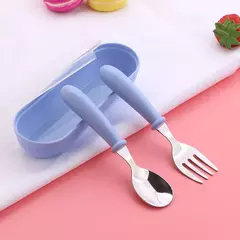 Talheres portáteis de aço inoxidável para crianças, Spoon Forks Box Utensílios de alimentação do bebê Conjunto de talheres para bebês, 3pcs - comprar online