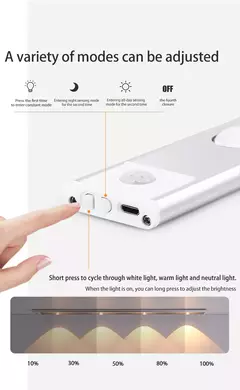 PZSUNLY-USB Gabinete recarregável LED Light, Sensor de movimento, Iluminação para cozinha, Guarda-roupa, 20cm, 30cm, 40cm, 50cm, 60cm - Wolf Magazine