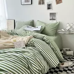 Conjunto de roupa de cama de algodão lavado, listrado, grade, lençol minimalista, consolador, capa de edredão rainha, duplo para meninos e meninas na internet