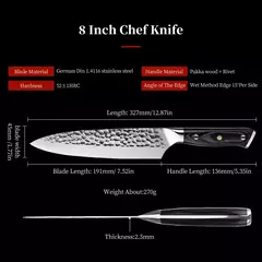 Profissional japonês Chef faca com caixa de presente, mão forjada, aço, peixe, frutas, açougueiro, cutelo de carne, faca de cozinha, 8";;VERDADEIRO;;"Knife with Gift Box - loja online