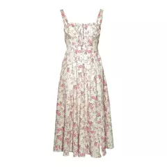 Vestido de verão estampado floral, Laço frontal feminino, Gola quadrada, Vestido de coxa dividido, Cinta de praia, Vestido de noite, Novo na internet