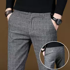 Calça reta justa justa xadrez masculina, terno de negócio masculino, calça de alfaiataria social, xadrez chinês masculino, 2022, até bem