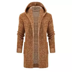 Cardigan de malha com capuz longo masculino, casaco comprido, Europa e Estados Unidos na internet