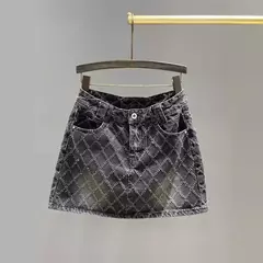 Mini vestido jeans de cintura alta feminino, estilo tweed, verão, novo visual, garota picante, anti-exposição, saia linha A, branco, 2024 na internet