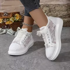 Tênis de lona respirável para mulheres, sapatos brancos casuais, sapatos de grife, nova moda, verão, 2024