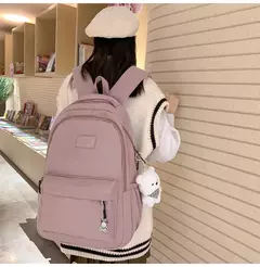 Mochila de grande capacidade para estudante, bolsa simples e versátil para menina, material poliéster unissex, decoração de boneca japonesa - comprar online