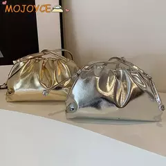 Embreagem macia de bolinho de couro PU para mulheres, bolsa de hobo nuvem, bolsa elegante elegante, bolsa pequena, design de luxo, ouro e prata - comprar online