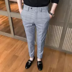 Xadrez masculino anti-rugas calças cortadas, roupas de grife casual, terno masculino reto, verão, fino, barato, designer, cheque, 9 - Wolf Magazine