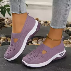 Sapatos mistos de tricô elástico para mulheres, mocassins de plataforma respirável de malha externa, sapatilhas leves resistentes ao desgaste, verão - comprar online