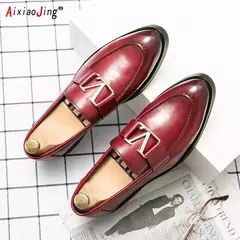 Calçado de couro masculino, mocassins empresariais, sapatos de fivela casuais, tendência, marca de luxo, novo designer - comprar online