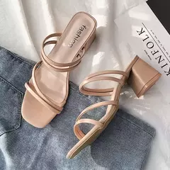Sandálias femininas de salto alto de dedo aberto, sapatos femininos casuais, salto quadrado, alça de tornozelo, sapato feminino, verão, novo, 2022 - loja online