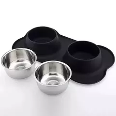 Tigela dupla antiderrapante para cães, com tapete de silicone, durável, aço inoxidável, alimentador de alimentos para animais de estimação, tigelas para cães e gatos - Wolf Magazine