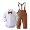 Conjunto formal de roupas cavalheiras para o bebê infantil macacão sólido, traje de primeiro aniversário do menino, roupas infantis de algodão infantil, 0-24 meses