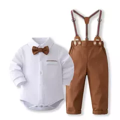 Conjunto formal de roupas cavalheiras para o bebê infantil macacão sólido, traje de primeiro aniversário do menino, roupas infantis de algodão infantil, 0-24 meses