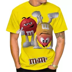 M & m's-Feijão Chocolate Masculino e Feminino T-shirt Estampada em 3D, Casual, Gola Redonda, Manga Curta, Engraçado, Camiseta Infantil, Tops Fofos