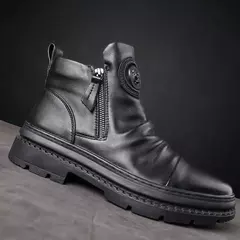Botas de couro casuais masculinas, Sapatos antiderrapantes confortáveis, Absorção de choque resistente ao desgaste, Sapatos de caminhada masculinos