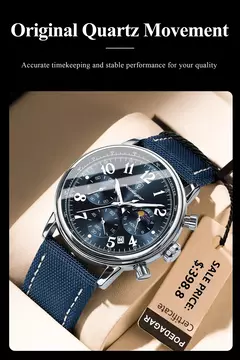 Imagem do POEDAGAR-Relógio desportivo militar de luxo masculino, cronógrafo luminoso impermeável, relógios masculinos, quartzo, nylon, couro, data