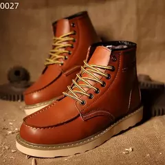 Botas de couro retrô masculina, bota alta de paraquedista, sapato curto de trabalho, estilo britânico, americano, primavera e outono na internet