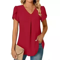 Camisa com decote em v para mulheres, roupas minimalistas, design moderno, charme individual, monocromático, outono na internet