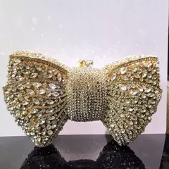 Luxo Bow Stone Clutch Bags para Mulheres, Lady's Crystal Evening Bags, Metal Verde, Minaudiere, Black Rhinestone Handbag, Wedding Party Purse - loja online