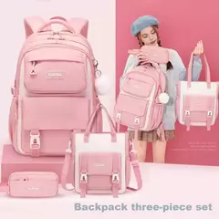 School Bag Set Inclui Study Bag e Pencil Case, Mochila de grande capacidade, Charme impermeável dos desenhos animados, Mochila de viagem ao ar livre, 3 pcs - comprar online