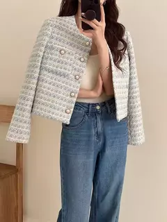 ITOOLIN-Cardigã elegante de Tweed feminino, casaco curto com bolso, jaqueta de peito único, outwear solto, outono, inverno, 2023 - comprar online