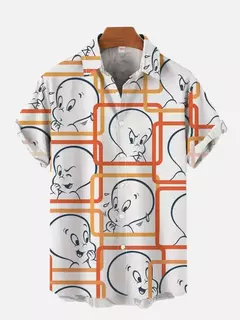 Camisa de praia de manga curta masculina, casaco de lapela confortável, top estampado, tamanho grande, solta, verão, novo, 2024