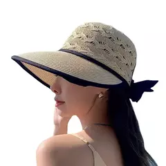 Respirável Sunshade Bow Sunscreen Sun Hat, Simplificado Outdoor Universal, chapéu de palha oco, nova moda coreana, 2024 - loja online