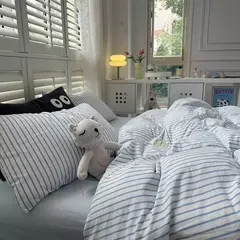 Minimalista listrado azul Duvet Cover, pequeno, fresco, estilo japonês, 4 Piece Set - Wolf Magazine